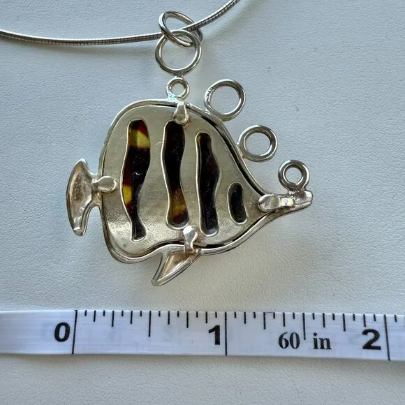 Sterling Silver Baltic Amber Fish on Sterling Snake chain - Picture 4 of 5